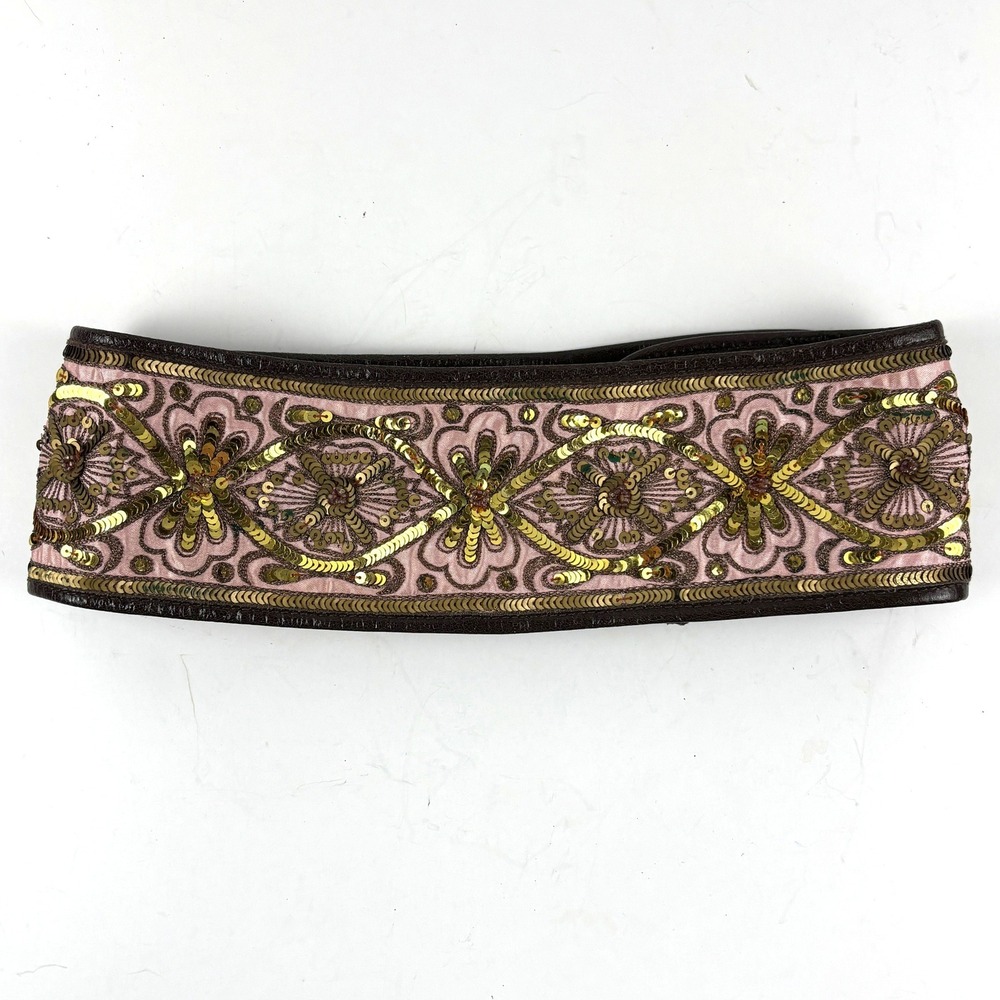 Abercrombie & Fitch Waist Belt Women S Pink Gold Sequin Leather Boho Y2K Gypsy